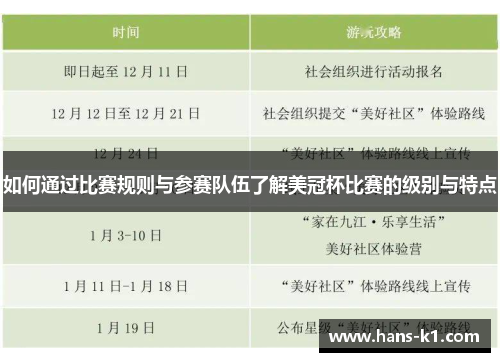 如何通过比赛规则与参赛队伍了解美冠杯比赛的级别与特点