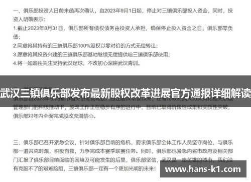 武汉三镇俱乐部发布最新股权改革进展官方通报详细解读 武汉三镇俱乐部发布最新股权改革进展官方通报详细解读